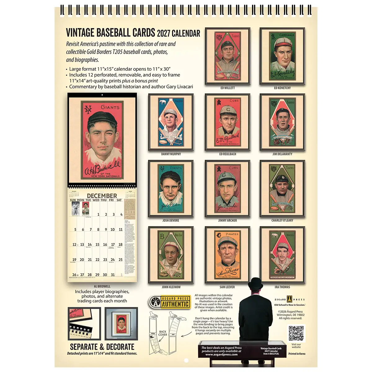 Back cover of the 2027 Vintage Baseball Cards Deluxe Wall Calendar