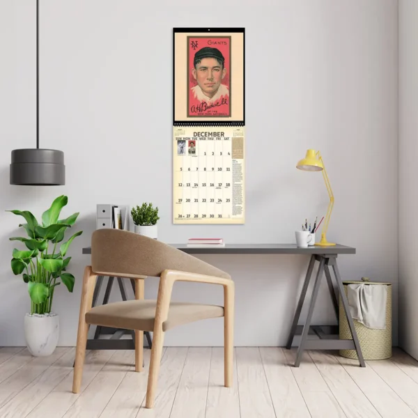 2027 Vintage Baseball Cards Deluxe Calendar hanging above a desk