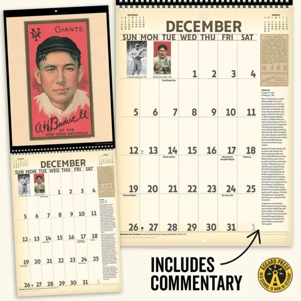 Open spread and commentary from the 2027 Vintage Baseball Cards Deluxe Wall Calendar