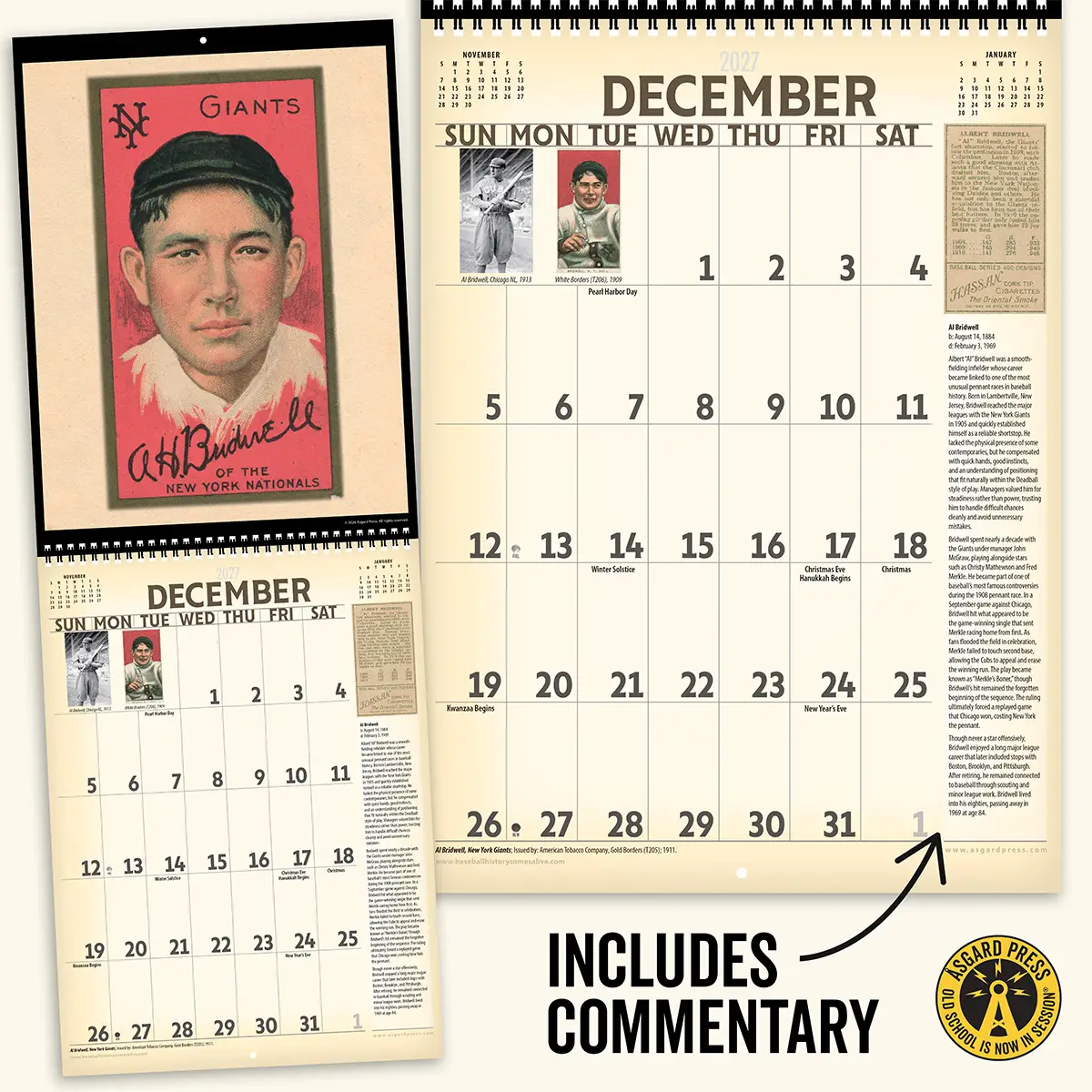 Open spread and commentary from the 2027 Vintage Baseball Cards Deluxe Wall Calendar