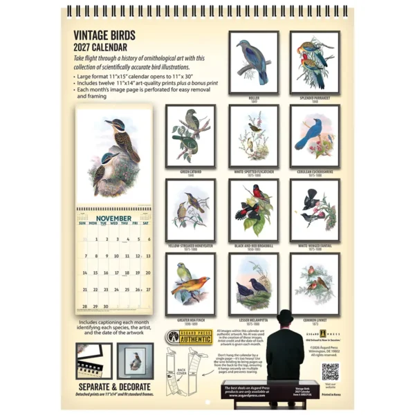 Back cover of the 2027 Vintage Birds Deluxe Wall Calendar