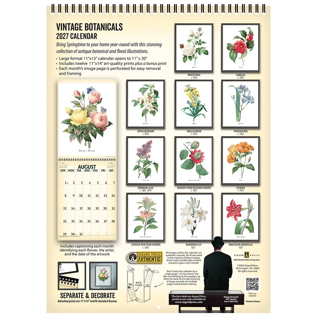 Back cover of the 2027 Vintage Botanicals Deluxe Wall Calendar