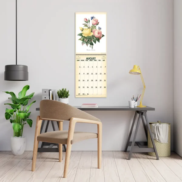 2027 Vintage Botanicals Deluxe Calendar hanging above a desk