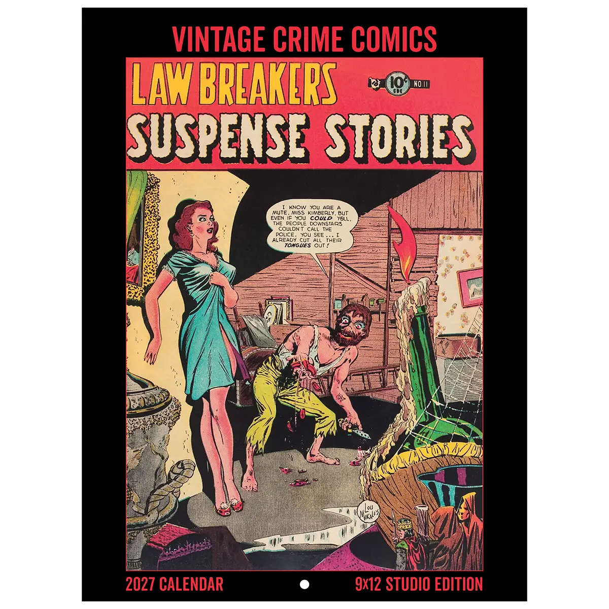 Front cover of the 2027 Vintage Crime Comics Studio Wall Calendar