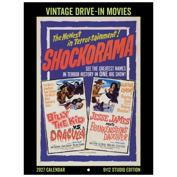 Front cover of the 2027 Vintage Drive-In Movies Studio Wall Calendar