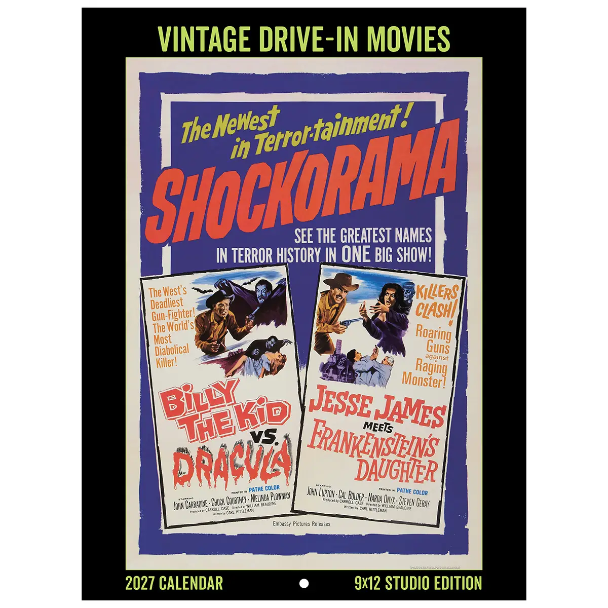 Front cover of the 2027 Vintage Drive-In Movies Studio Wall Calendar