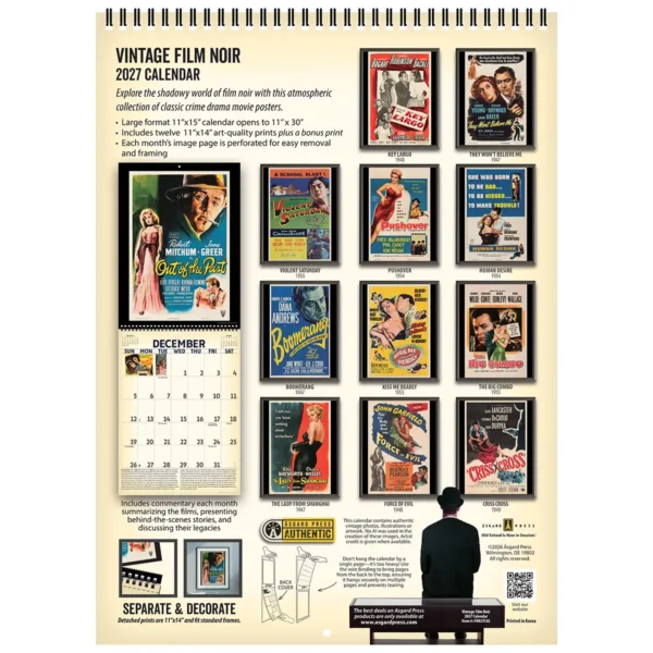 Back cover of the 2027 Vintage Film Noir Deluxe Wall Calendar