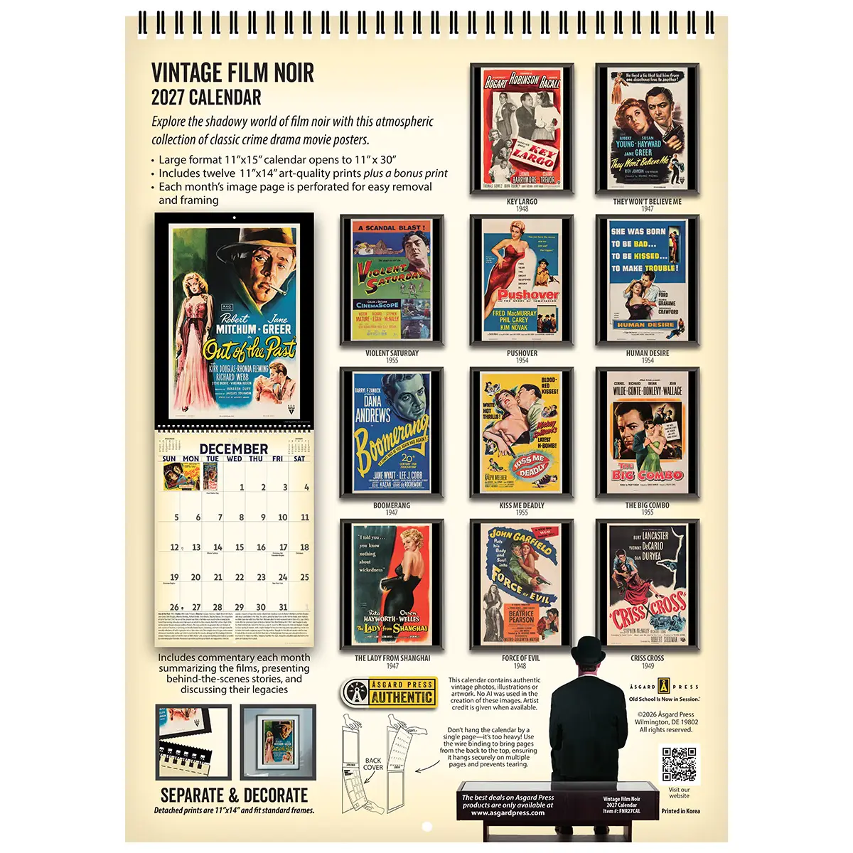 Back cover of the 2027 Vintage Film Noir Deluxe Wall Calendar