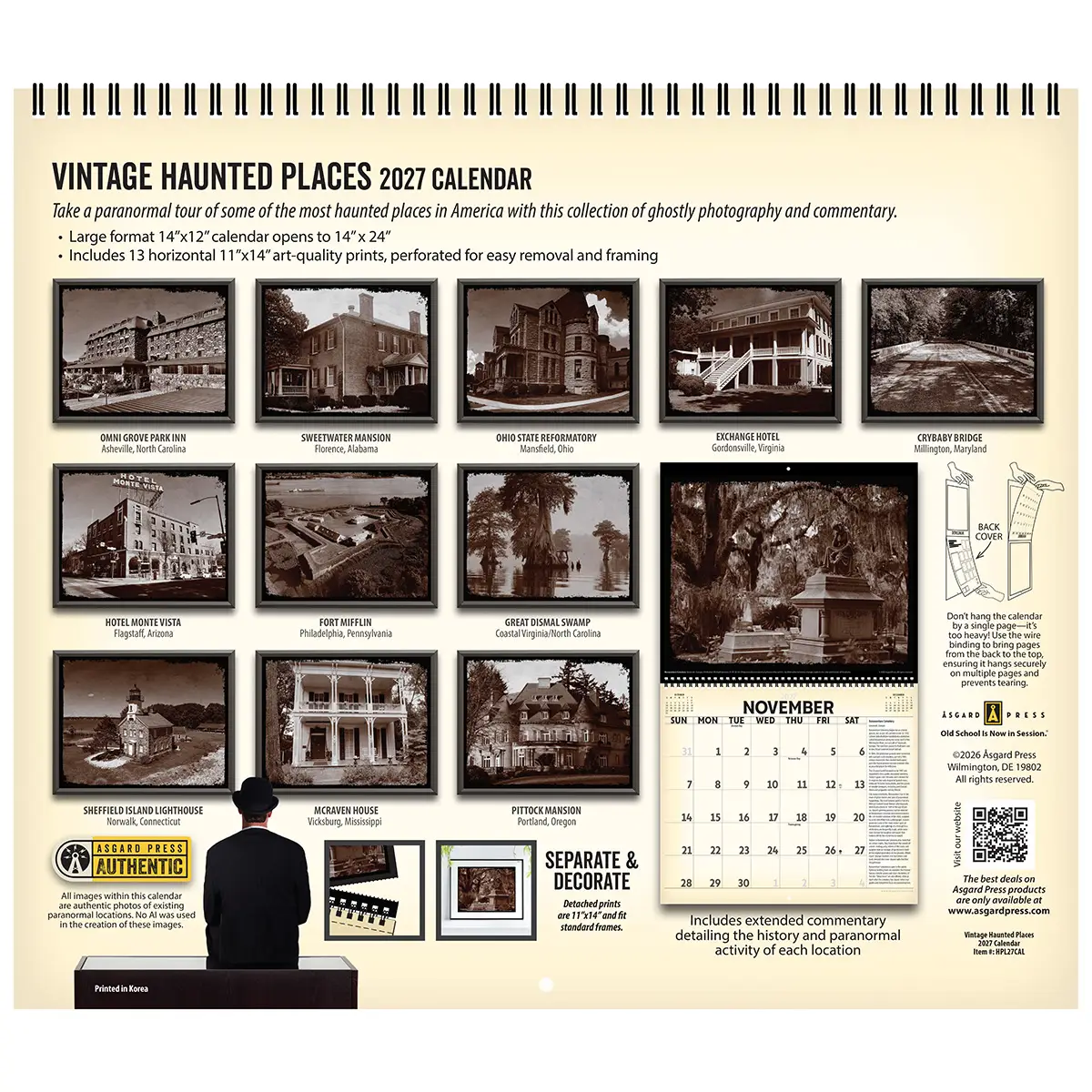 Back cover of the 2027 Vintage Haunted Places Deluxe Wall Calendar