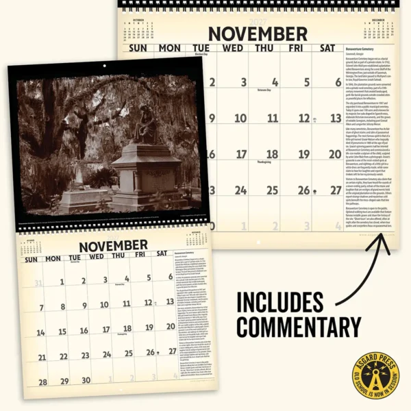 Open spread and commentary from the 2027 Vintage Haunted Places Deluxe Wall Calendar