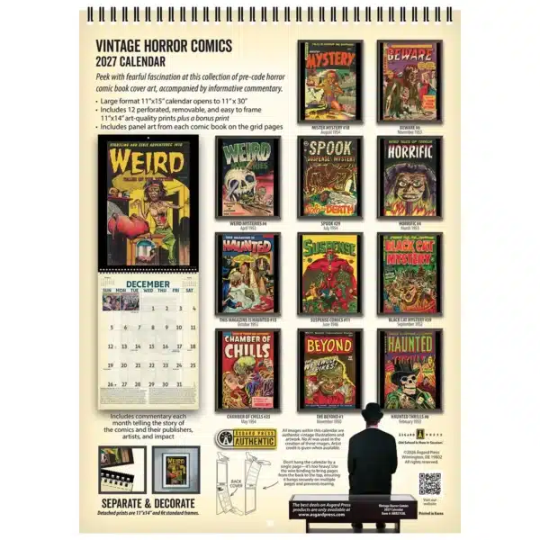 Back cover of the 2027 Vintage Horror Comics Deluxe Wall Calendar