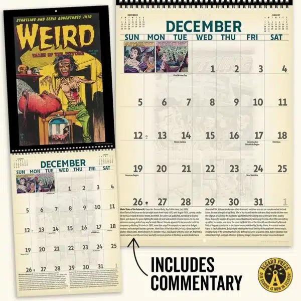 Open spread and commentary from the 2027 Vintage Horror Comics Deluxe Wall Calendar
