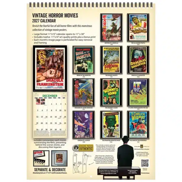 Back cover of the 2027 Vintage Horror Movies Deluxe Wall Calendar