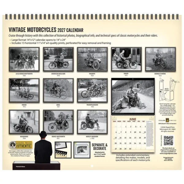 Back cover of the 2027 Vintage Motorcycles Deluxe Wall Calendar