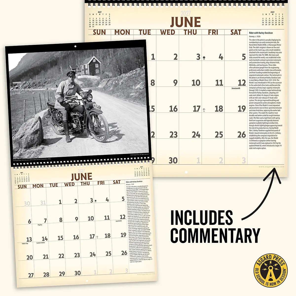 Open spread and commentary from the 2027 Vintage Motorcycles Deluxe Wall Calendar