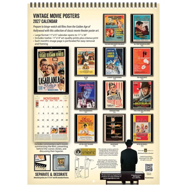 Back cover of the 2027 Vintage Movie Posters Deluxe Wall Calendar
