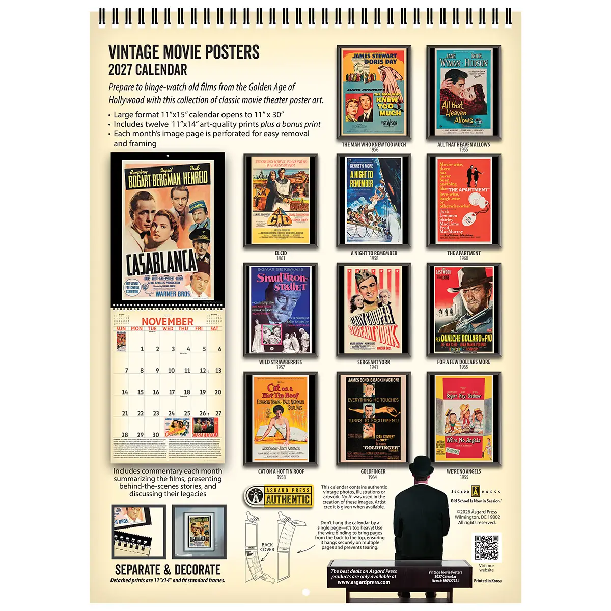 Back cover of the 2027 Vintage Movie Posters Deluxe Wall Calendar