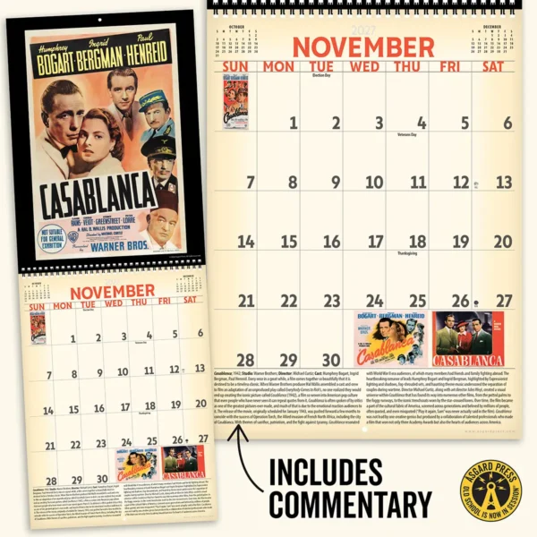 Open spread and commentary from the 2027 Vintage Movie Posters Deluxe Wall Calendar