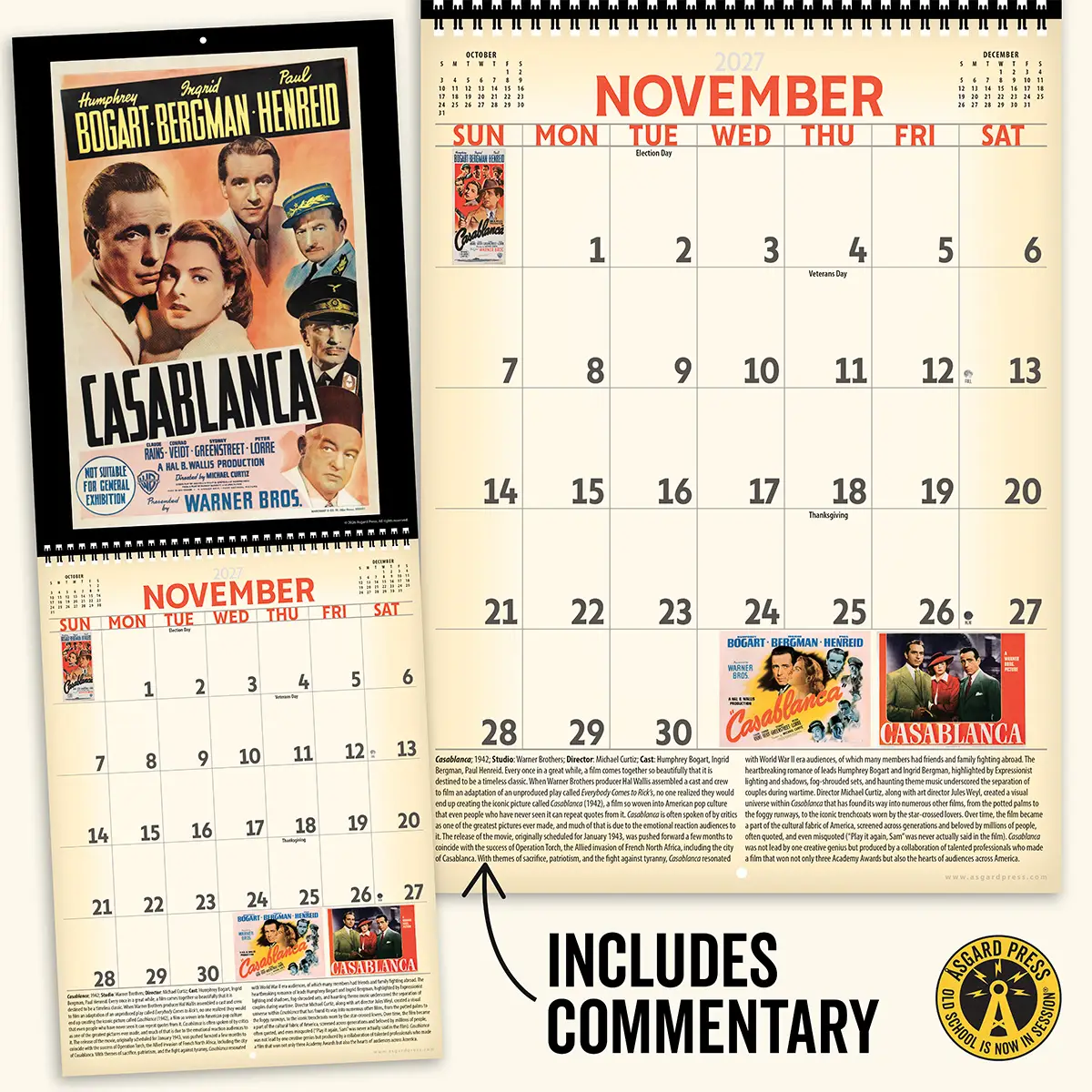 Open spread and commentary from the 2027 Vintage Movie Posters Deluxe Wall Calendar