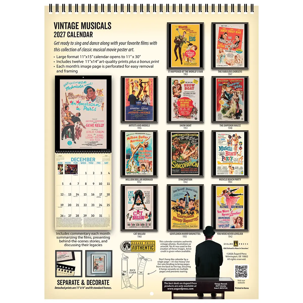 Back cover of the 2027 Vintage Musicals Deluxe Wall Calendar