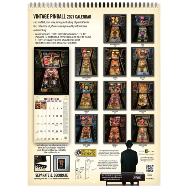 Back cover of the 2027 Vintage Pinball Deluxe Wall Calendar