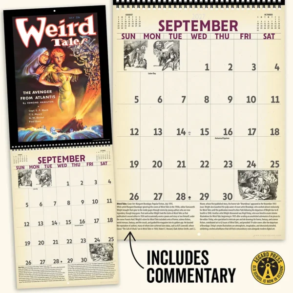 Open spread and commentary from the 2027 Vintage Pulp Horror Deluxe Wall Calendar