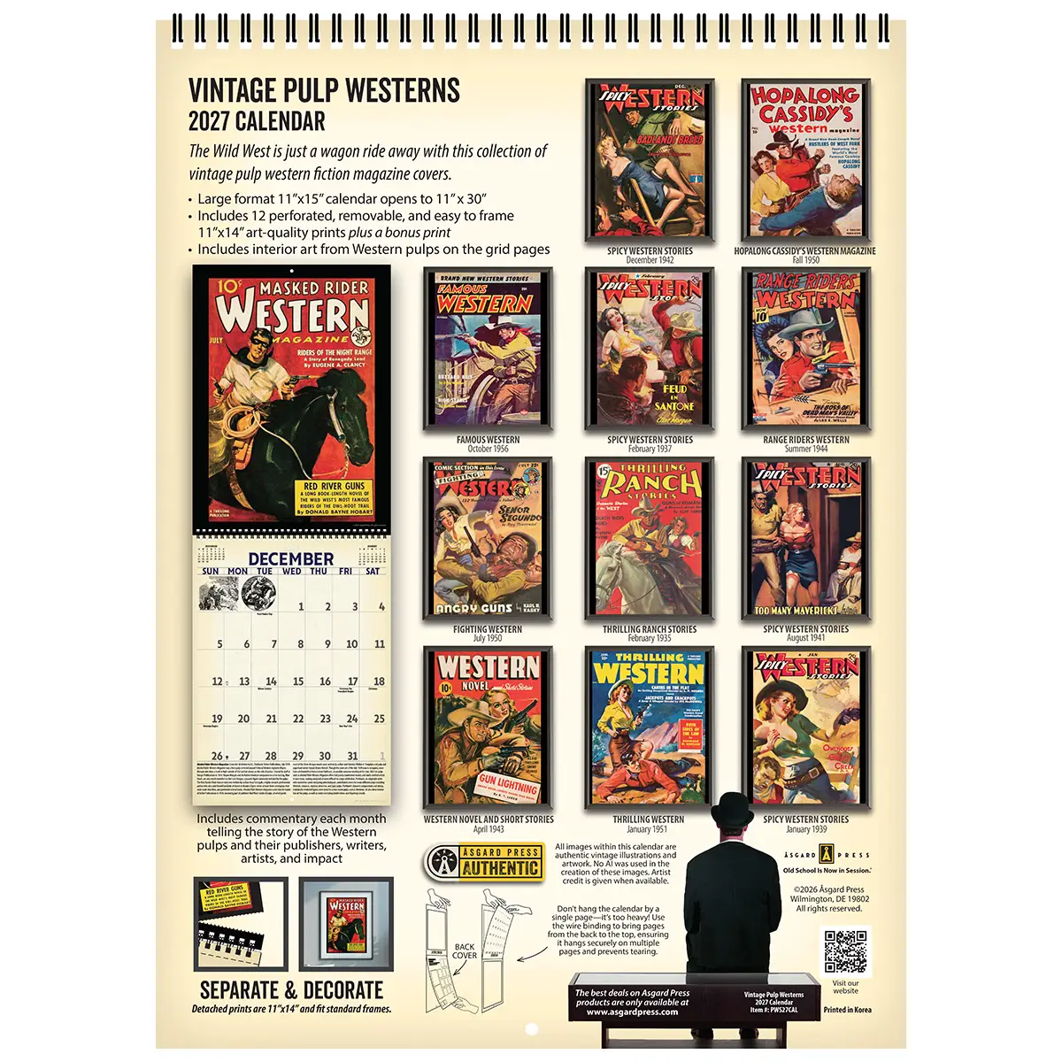 Back cover of the 2027 Vintage Pulp Westerns Deluxe Wall Calendar