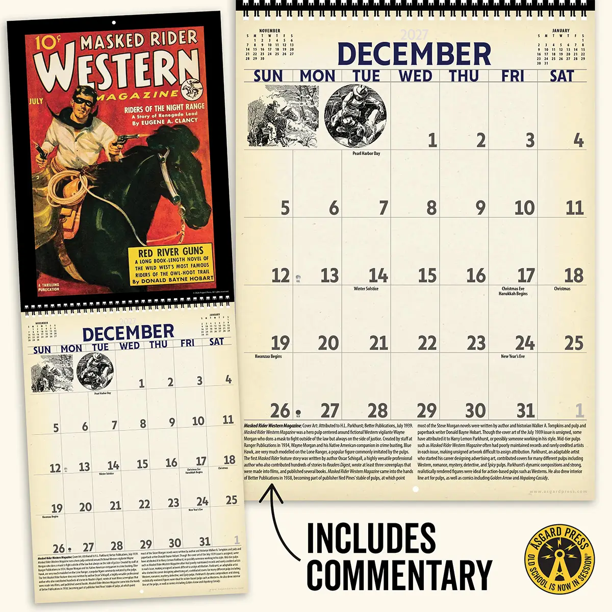 Open spread and commentary from the 2027 Vintage Pulp Westerns Deluxe Wall Calendar