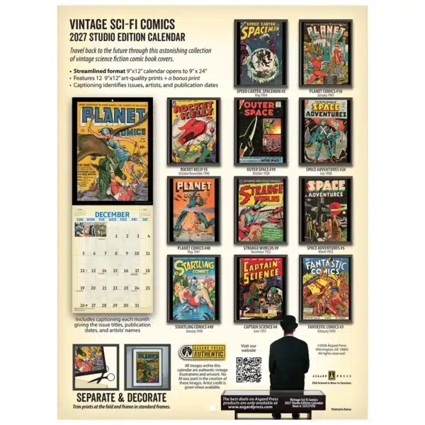 Back cover of the 2027 Vintage Sci-Fi Comics Studio Wall Calendar