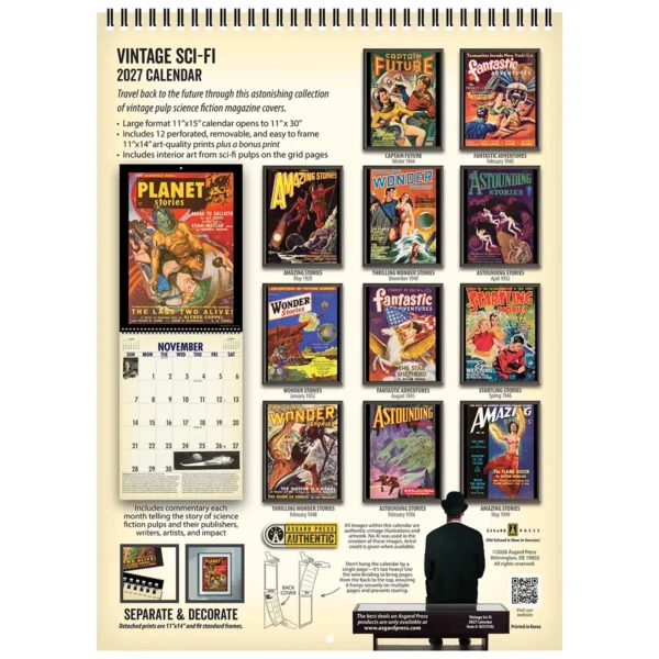 Back cover of the 2027 Vintage Sci-Fi Deluxe Wall Calendar