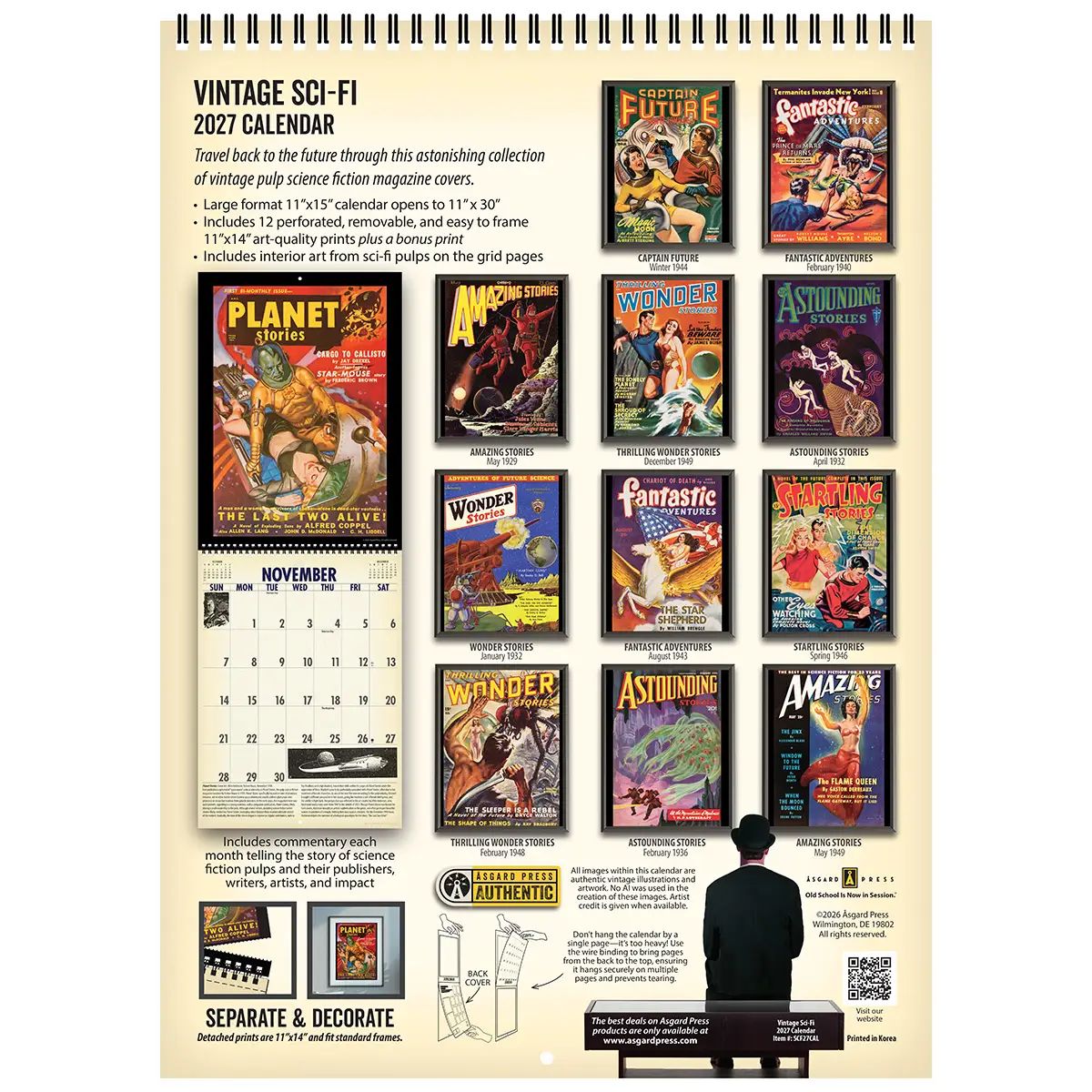 Back cover of the 2027 Vintage Sci-Fi Deluxe Wall Calendar