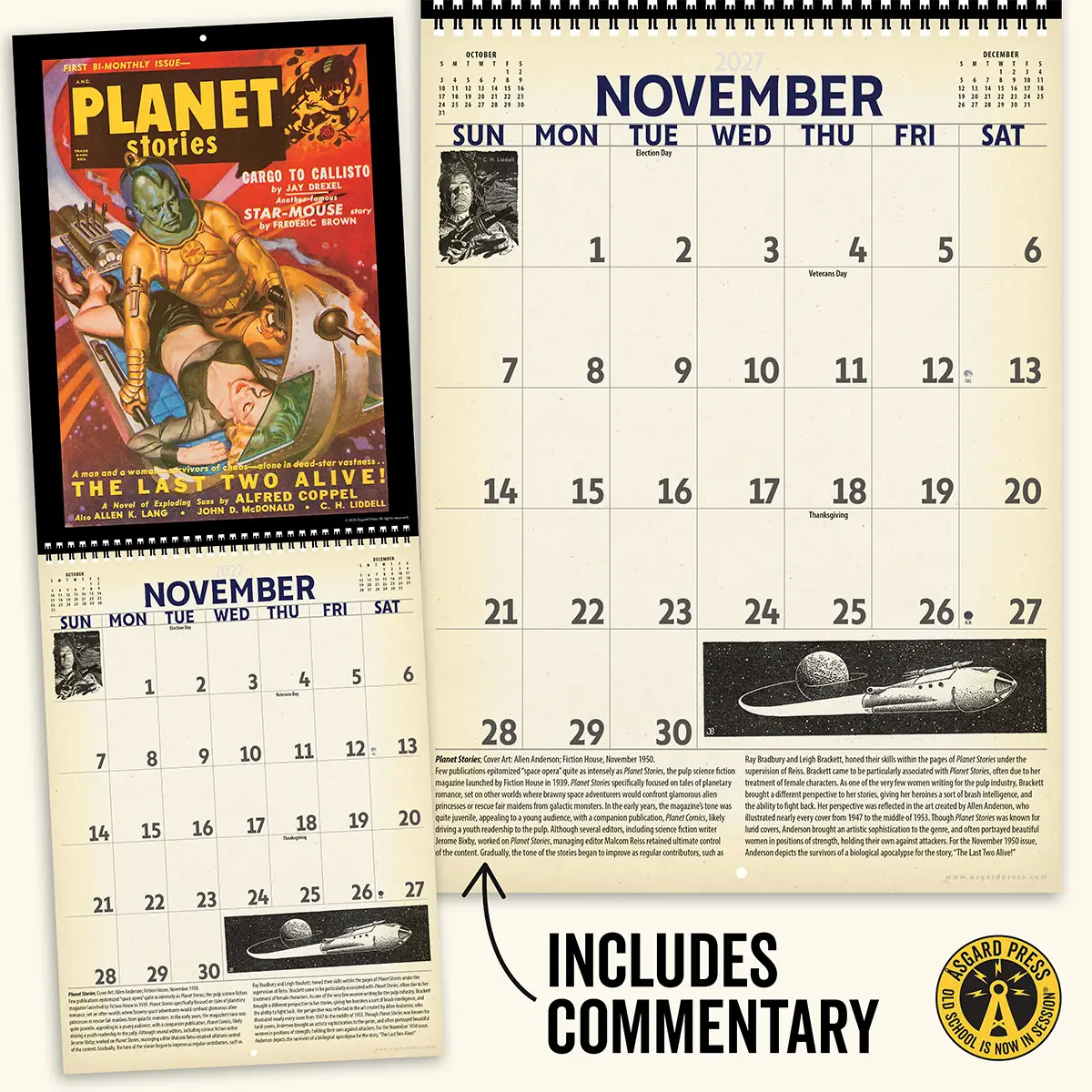 Open spread and commentary from the 2027 Vintage Sci-Fi Deluxe Wall Calendar
