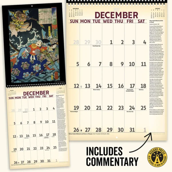 Open spread and commentary from the 2027 Vintage Spirits, Demons, & Warriors Deluxe Wall Calendar