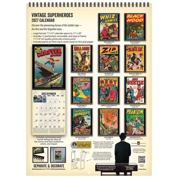 Back cover of the 2027 Vintage Superheroes Deluxe Wall Calendar