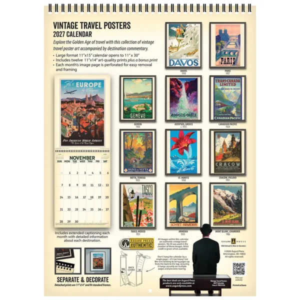 Back cover of the 2027 Vintage Travel Posters Deluxe Wall Calendar