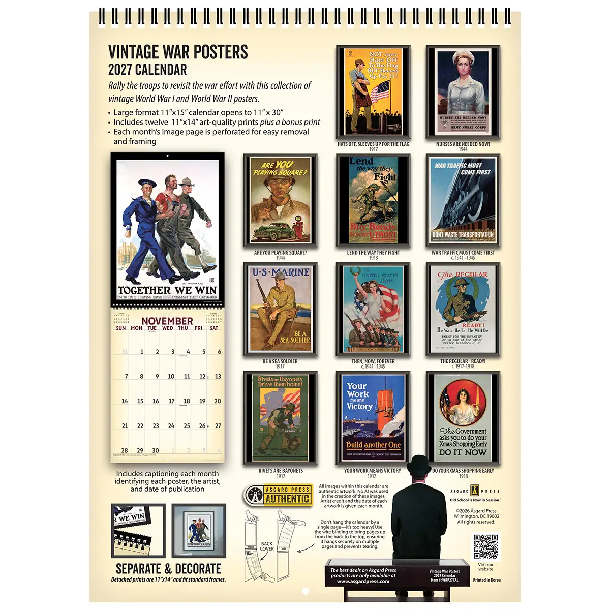 Back cover of the 2027 Vintage War Posters Deluxe Wall Calendar