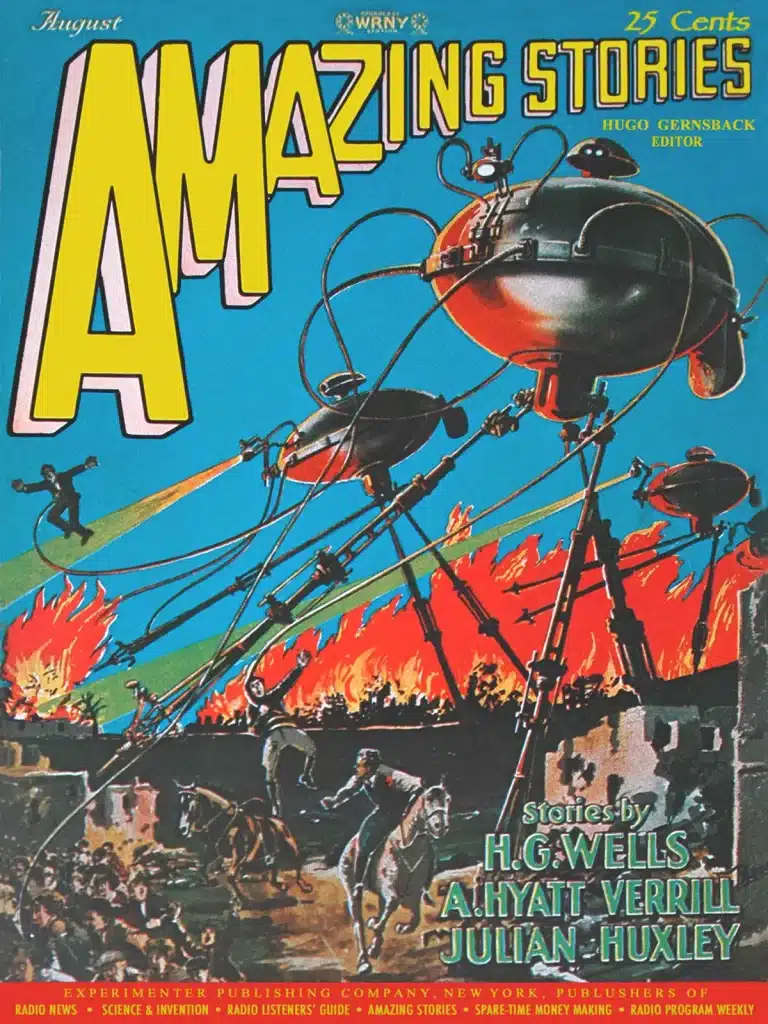 Amazing Stories, August 1927, featuring War of the Worlds by H.G. Wells.