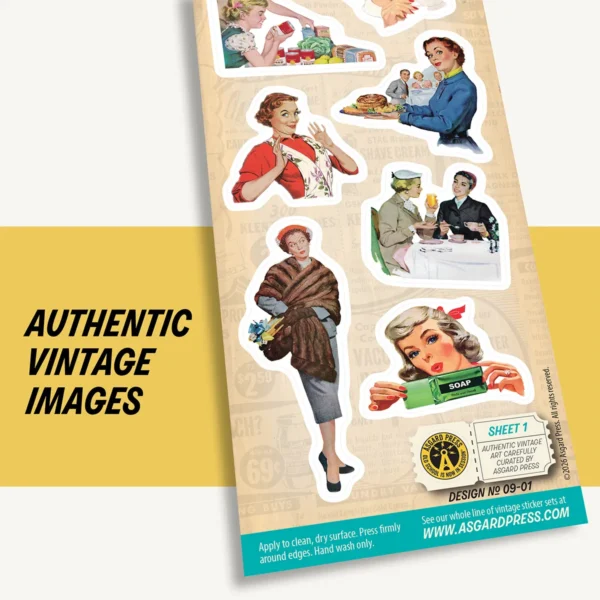 Graphic showing authentic vintage artwork of Retro 1950s Housewives sticker sheet