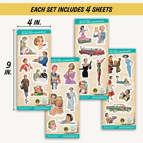 Four 4x9-inch sheets of Retro 1950s Housewives stickers