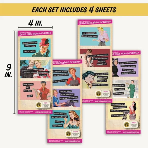 Four 4x9-inch sheets of Retro World of Women stickers