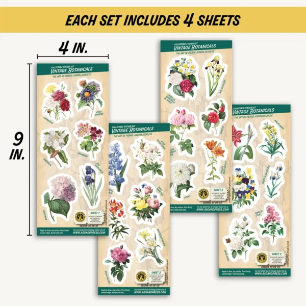 Four 4x9-inch sheets of Vintage Botanicals stickers
