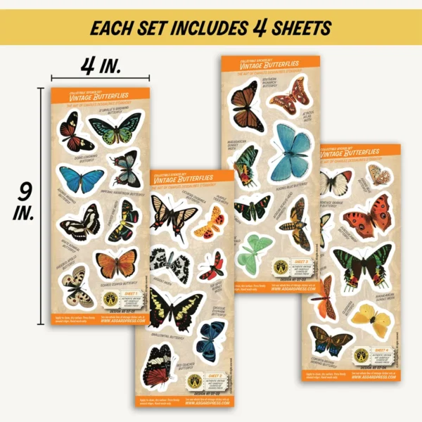 Four 4x9-inch sheets of Vintage Butterflies stickers