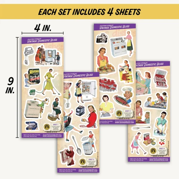 Four 4x9-inch sheets of Vintage Domestic Bliss stickers