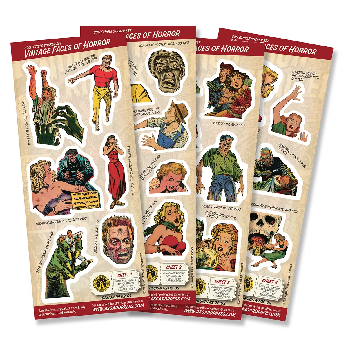4-Sheet Vintage Faces of Horror Sticker Set