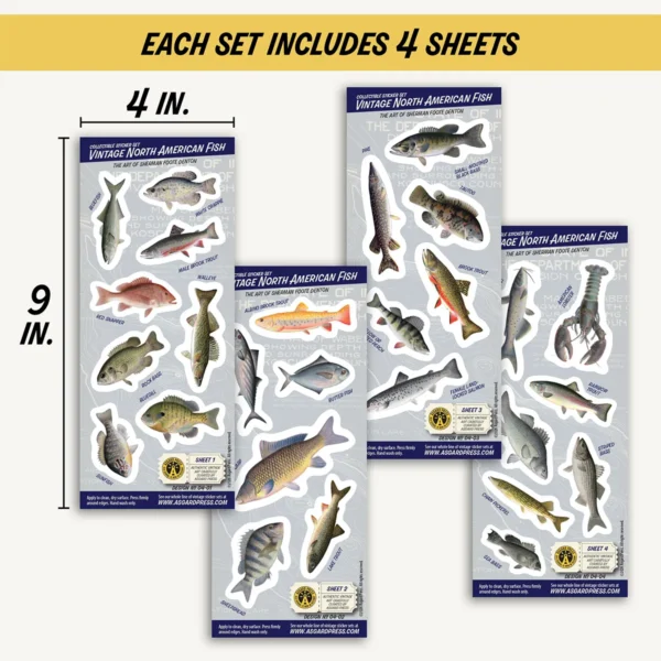 Four 4x9-inch sheets of Vintage Fish stickers