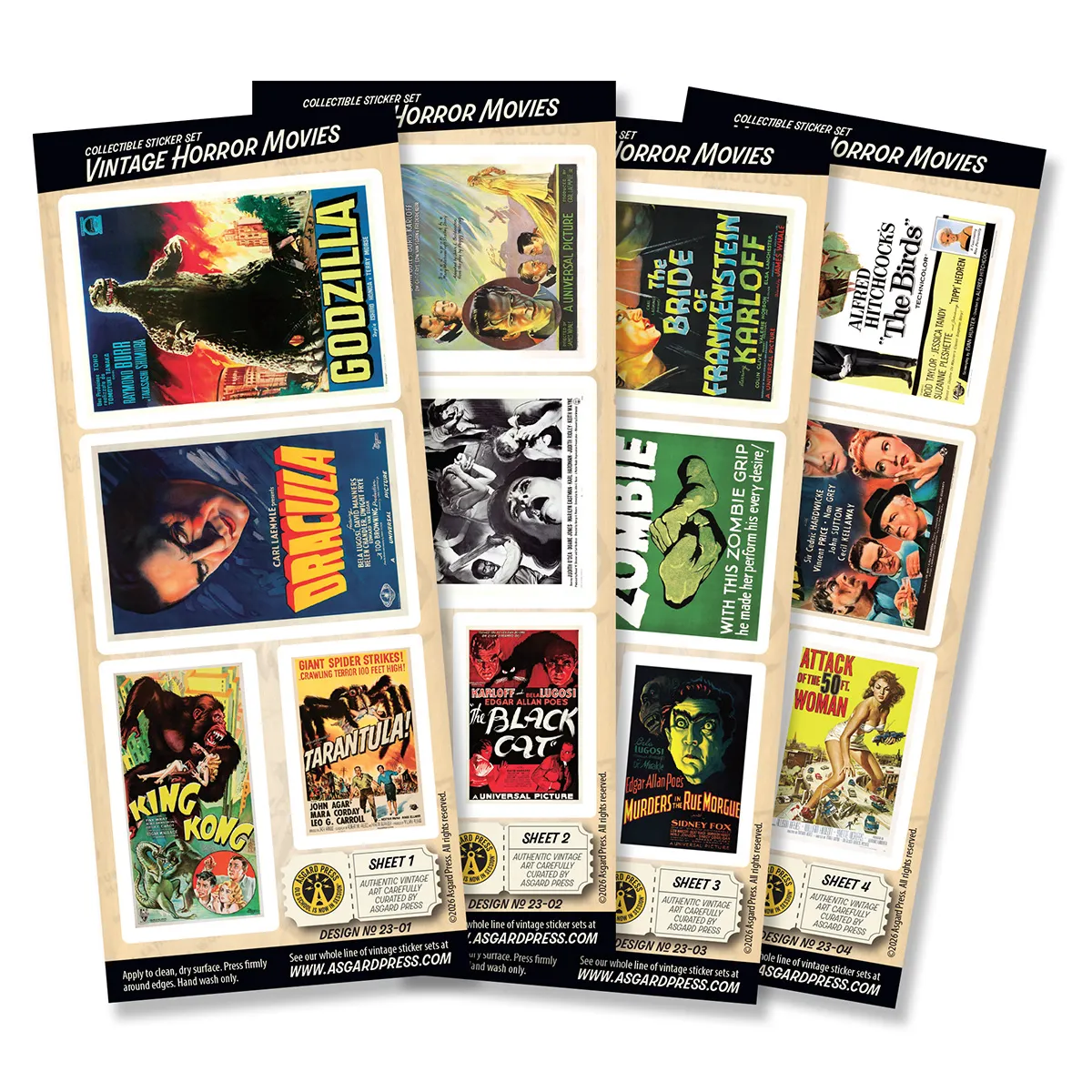 4-Sheet Vintage Horror Movies Sticker Set