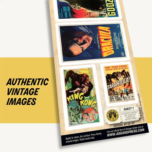 Graphic showing authentic vintage artwork of Vintage Horror Movies sticker sheet