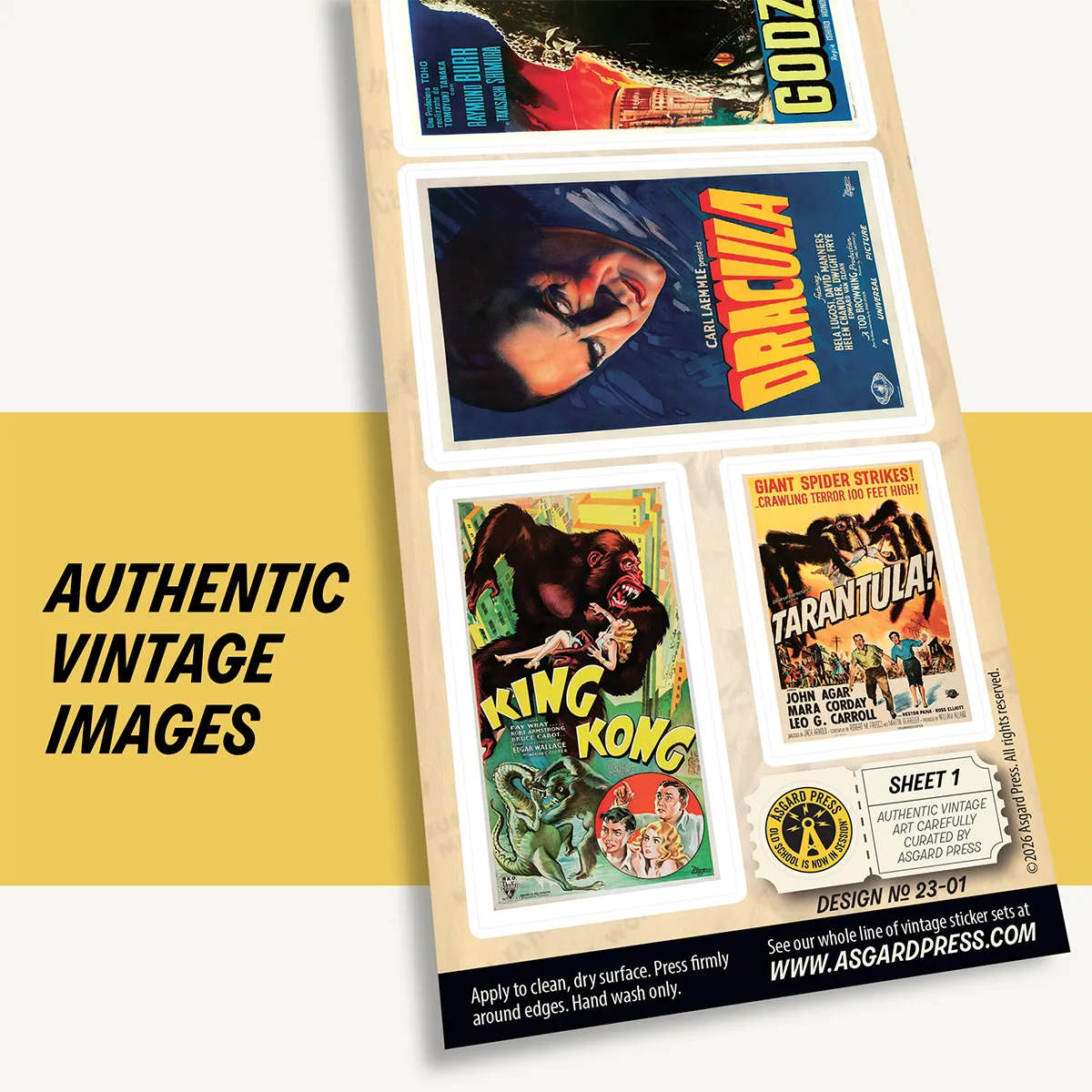 Graphic showing authentic vintage artwork of Vintage Horror Movies sticker sheet