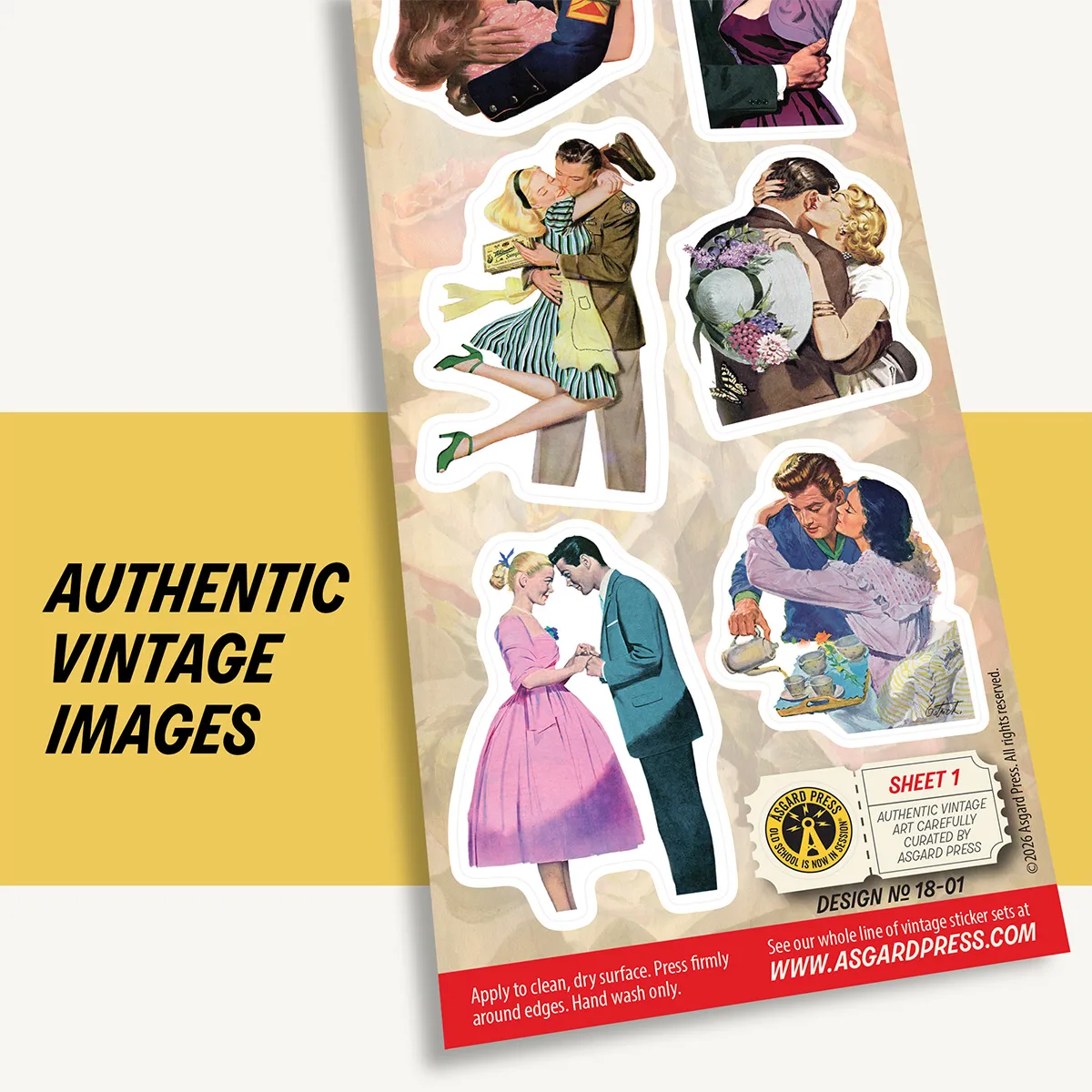 Graphic showing authentic retro artwork of Vintage Love & Romance sticker sheet