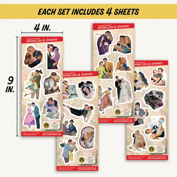Four 4x9-inch sheets of Vintage Love & Romance stickers
